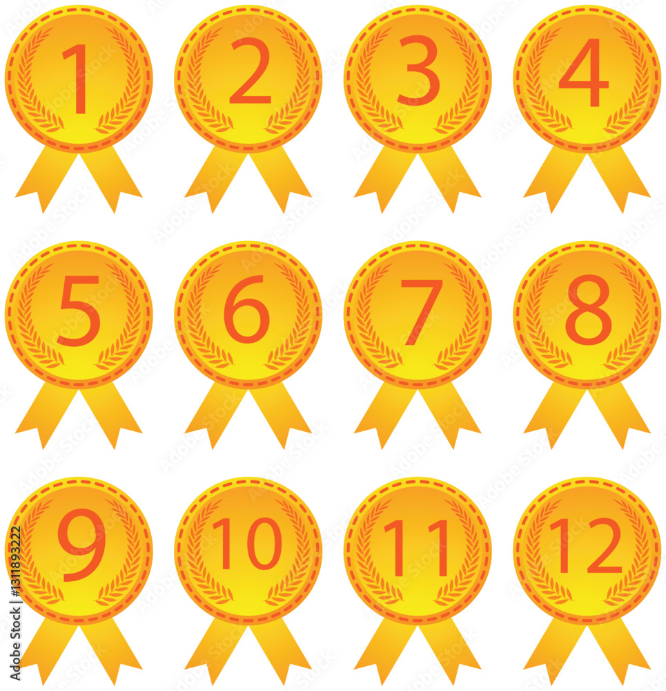 Set of Golden shields laurel wreaths and golden medal Vector illustration
Set of Golden shields laurel wreaths and golden medal Vector illustration
