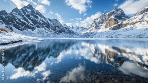 Wallpaper Mural Serene Winter Landscape Snow Capped Mountains Reflected in a Crystal Clear Alpine Lake Torontodigital.ca
