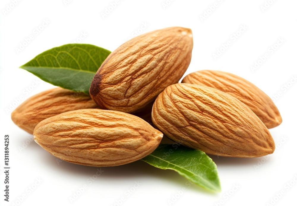 Deliciously Fresh Almonds With Green Leaves Perfect For Healthy Snacking : Generative AI Deliciously Fresh Almonds With Green Leaves Perfect For Healthy Snacking : Generative AI