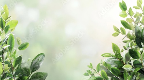 A background featuring green leaves, symbolizing ecology and a healthy environment, provides a place for text to be added
