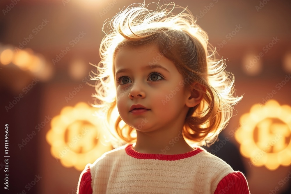 Radiant child model portrait bathed in golden light with a luxurious warm ambiance Radiant child model portrait bathed in golden light with a luxurious warm ambiance