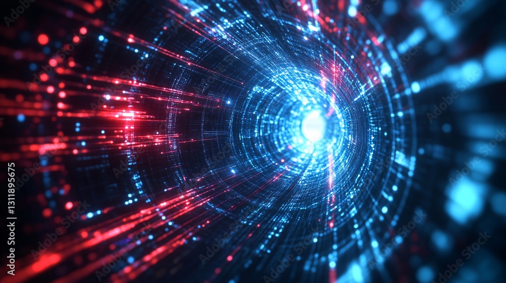 Digital tunnel with complex network visuals Digital tunnel with complex network visuals
