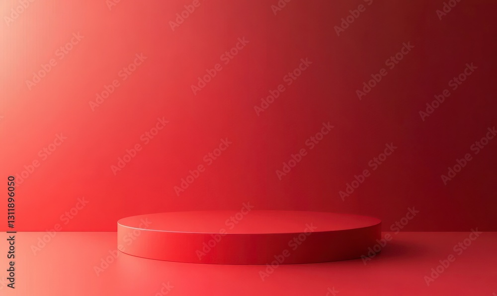 Red Product Display Stand Round Podium on Gradient Background Red Product Display Stand Round Podium on Gradient Background