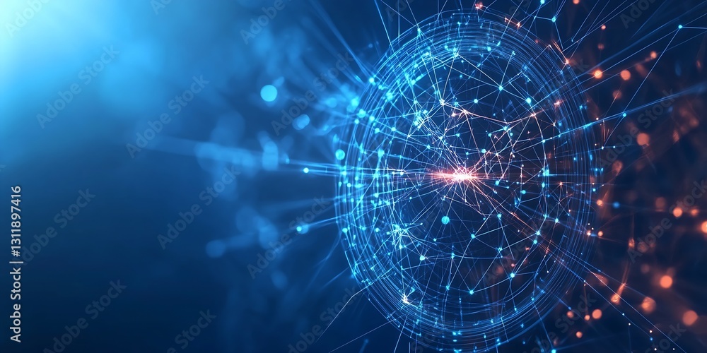 Obraz premium Vibrant Network Visualization with Blue and Orange Lights Representing Data Connections and Technology : Generative AI