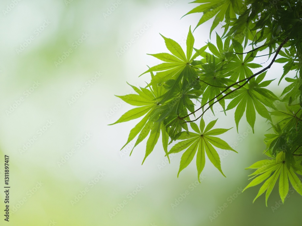 Vibrant green leaves of a maple tree against a serene blurred background. Vibrant green leaves of a maple tree against a serene blurred background.