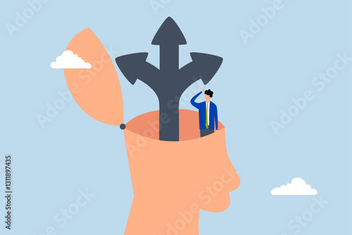 Decision to choose choice, businessman decide way of success in his own head.