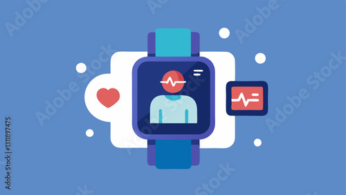 Wearable Health Monitor An illustration of a smarch displaying heart rate and health alerts connected to an AI system that processes health data.