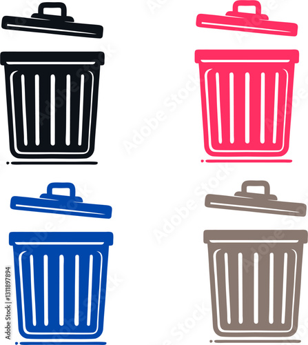 Wallpaper Mural Simple Trash Bin Icon Set in Multiple Colors for Waste Management and Environmental Awareness Torontodigital.ca