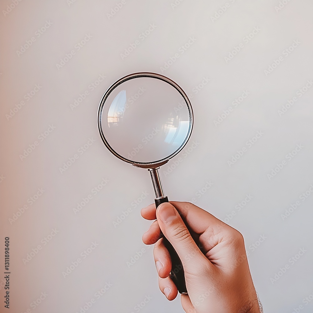 Sleek modern magnifying glass in hand emphasizing simplicity and functionality for everyday use : Generative AI Sleek modern magnifying glass in hand emphasizing simplicity and functionality for everyday use : Generative AI