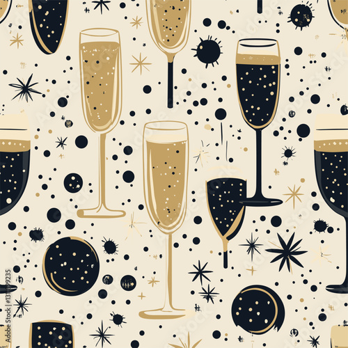 Design a pattern featuring champagne glasses, bubbles, and fizz, creating a celebratory and effervescent feel

