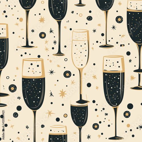 Design a pattern featuring champagne glasses, bubbles, and fizz, creating a celebratory and effervescent feel

