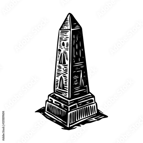 Egyptian obelisk architecture illustration in vintage style