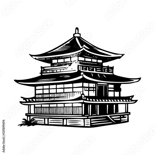Golden pavilion illustration in vintage style