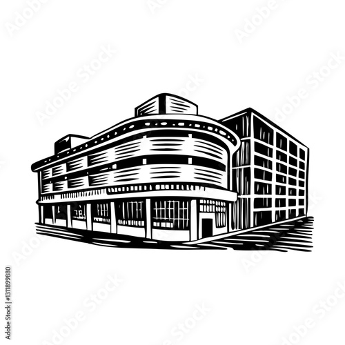 A vintage style illustration of mall building