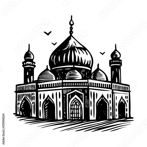 A vintage style illustration of religious mosque