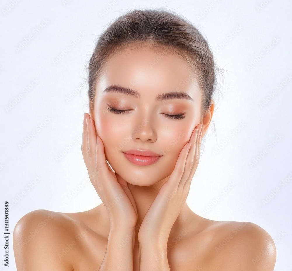 Serene young woman with flawless skin enjoying a moment of self care Serene young woman with flawless skin enjoying a moment of self care