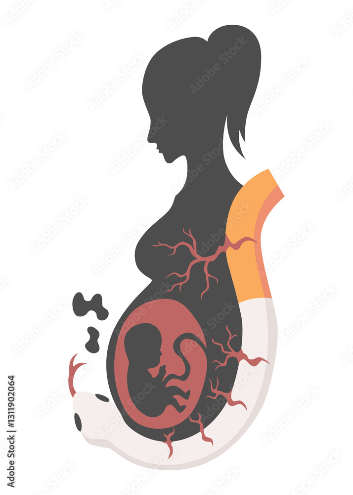 Smoking dangers icon. Stop smoking in pregnancy. Awareness about smoking and poison of cigarette. Resulting premature organ damage