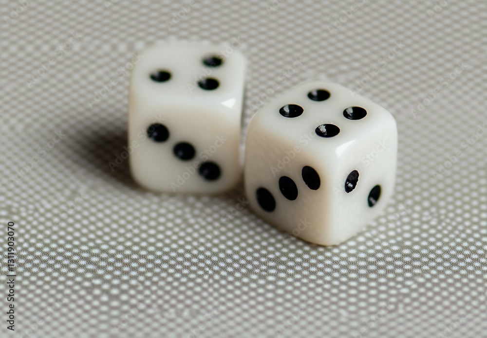 Two White Dice with Black Dots on a Textured Surface for Games : Generative AI