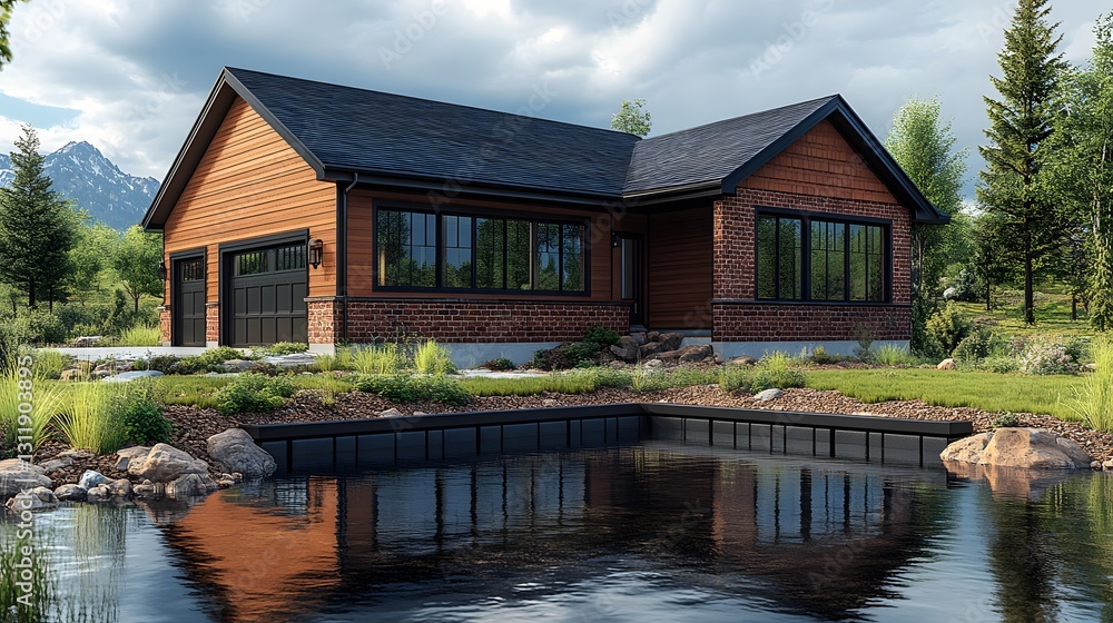 Fototapeta premium High-resolution 3D rendering of a steel-framed house foundation, designed for longevity and termite resistance, ultra-realistic
