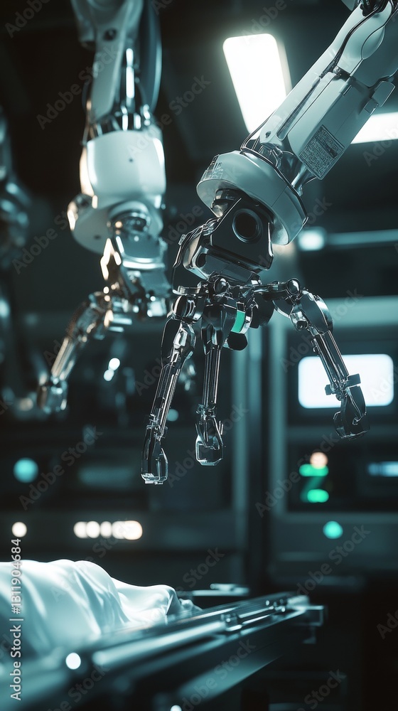 Close-up of a robotic surgical arm performing a precise operation in a high-tech medical environment. Highlights innovation in healthcare and cutting-edge surgical technology.. AI Generation Close-up of a robotic surgical arm performing a precise operation in a high-tech medical environment. Highlights innovation in healthcare and cutting-edge surgical technology.. AI Generation