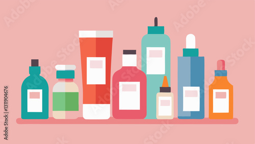 Spa Products A collection of skincare products like moisturizers and serums arranged neatly with labels depicting their collagenboosting properties but without any specific brand