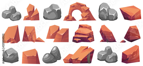 Set of Stylized Rocky Desert and Canyon Stones  
