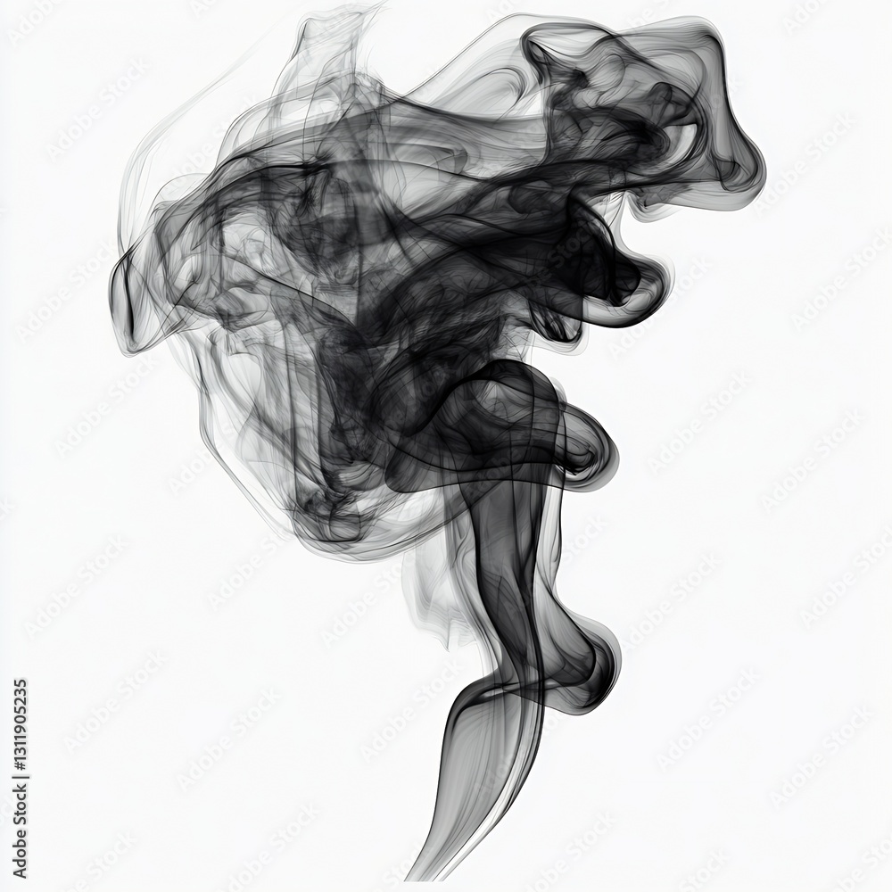 Artistic black smoke wave pattern on a white background offering a modern design element : Generative AI Artistic black smoke wave pattern on a white background offering a modern design element : Generative AI