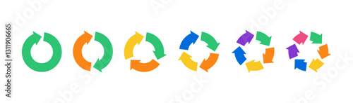 Circular cycle of arrows. Round diagram for infographics in presentations. Set with color vector illustration isolated on white background.