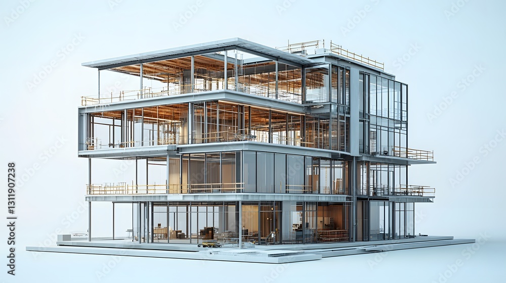 Step-by-step visualization of the prefabricated steel construction process, illustrating speed and efficiency, high-quality rendering Step-by-step visualization of the prefabricated steel construction process, illustrating speed and efficiency, high-quality rendering