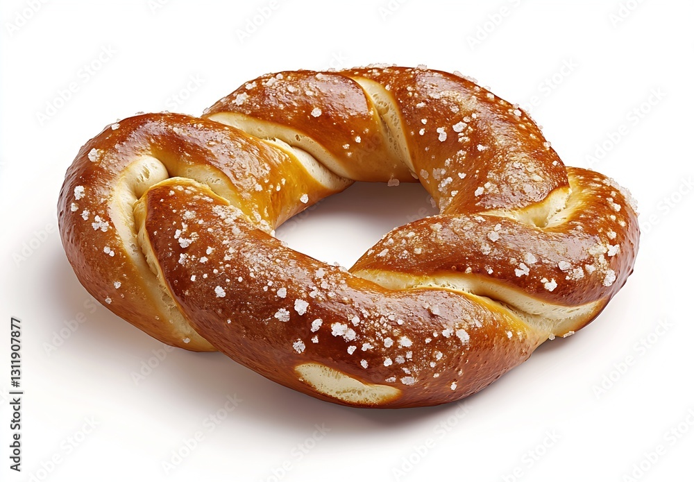 Delicious Soft Pretzel with Coarse Salt on a White Background : Generative AI Delicious Soft Pretzel with Coarse Salt on a White Background : Generative AI