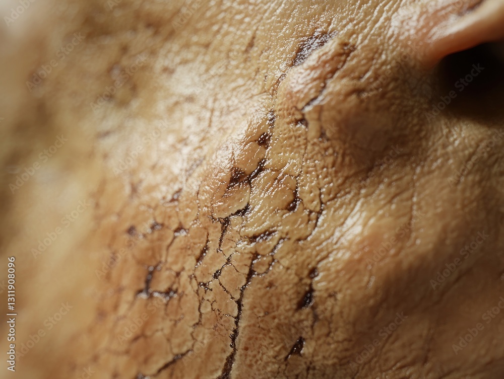 Fototapeta premium Extreme close-up of wrinkled and aged skin texture portraying the human face