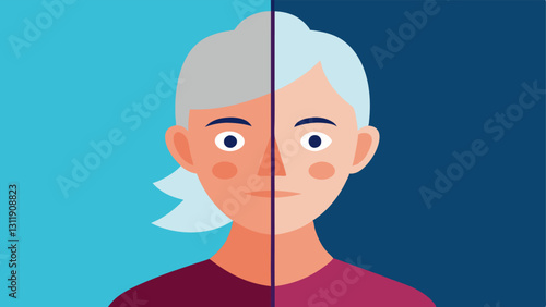 Youthful Skin An illustration of a face split in half one side showing youthful skin and the other side depicting aging skin with fine lines and wrinkles.