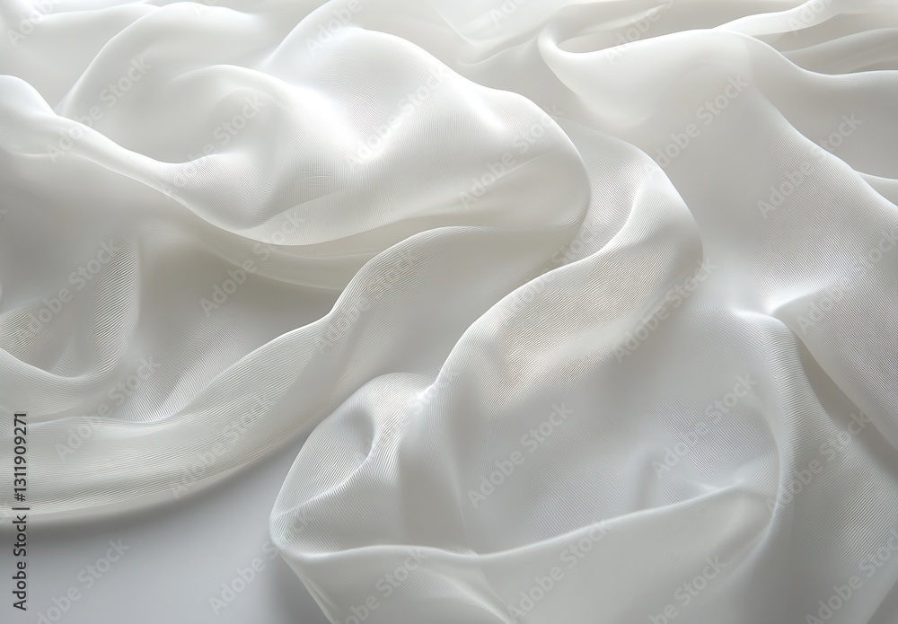 Fototapeta premium Soft White Silky Fabric Draped Elegantly Creating Waves and Texture : Generative AI
