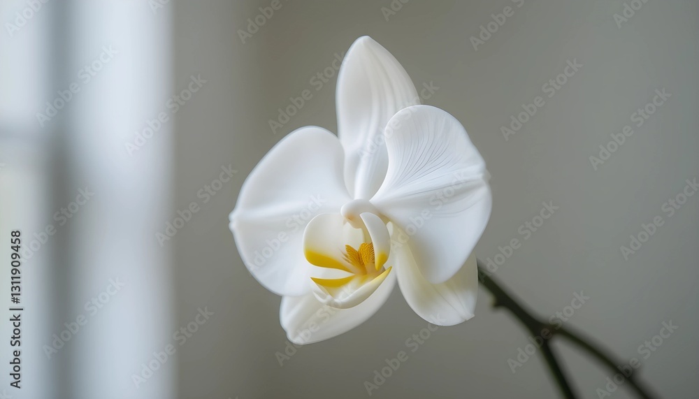 Single White Orchid in Soft Blurred Background Single White Orchid in Soft Blurred Background