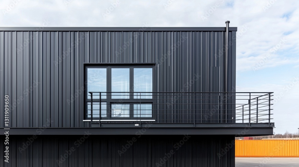 Fototapeta premium Modern Black Building Exterior with Balcony