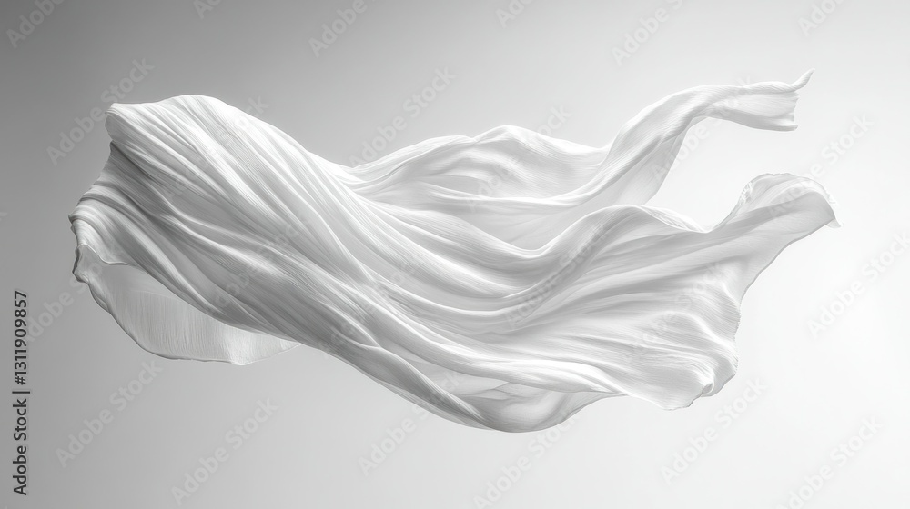 Elegant white fabric drapes in motion Elegant white fabric drapes in motion