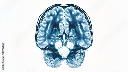 Detailed Blue Brain Scan Image on White Background