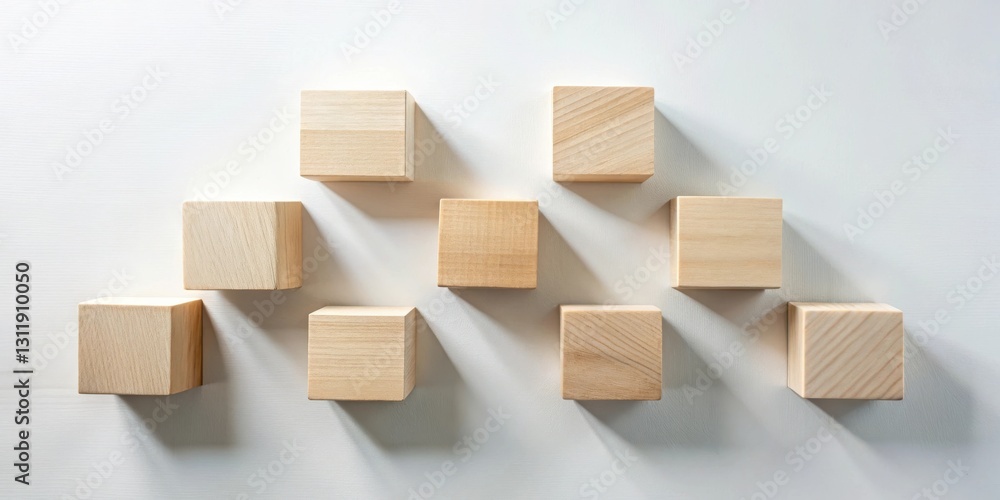 Unveiling a Pattern Natural Light Illuminates a Collection of Untreated Wooden Cubes Arranged on a Smooth Surface Unveiling a Pattern Natural Light Illuminates a Collection of Untreated Wooden Cubes Arranged on a Smooth Surface