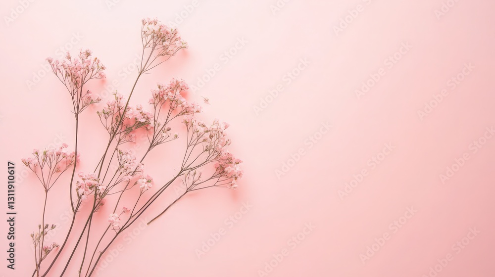 Delicate baby's breath flowers arrangement against soft toned backdrop with copy space Delicate baby's breath flowers arrangement against soft toned backdrop with copy space