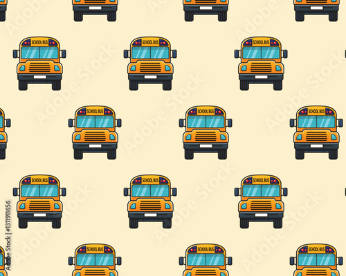 Yellow school bus. Seamless pattern. Vector illustration