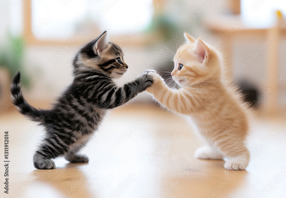 Two Playful Kittens Engaged in Friendly Combat with Adorable Expressions and Soft Fur : Generative AI Two Playful Kittens Engaged in Friendly Combat with Adorable Expressions and Soft Fur : Generative AI