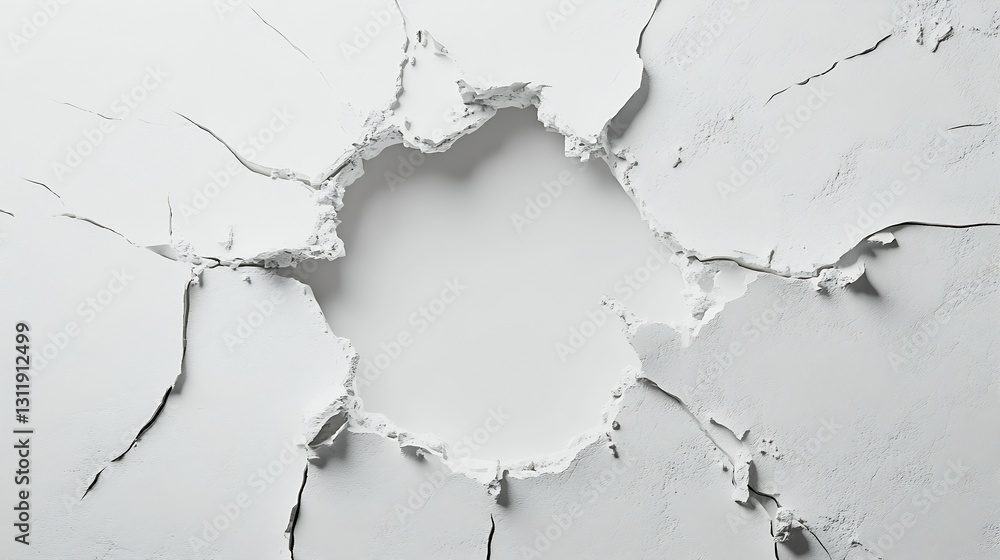 Fototapeta premium Realistic Wall Break Concept with Cracked Surface Showing Empty White Space : Generative AI