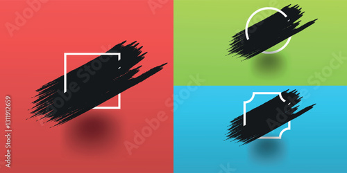 Grunge backgrounds set. Black paint ink stroke brush over square frame eps 10
