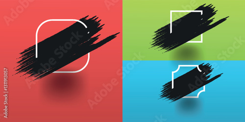 Grunge backgrounds set. Black paint ink stroke brush over square frame vector ilustration
