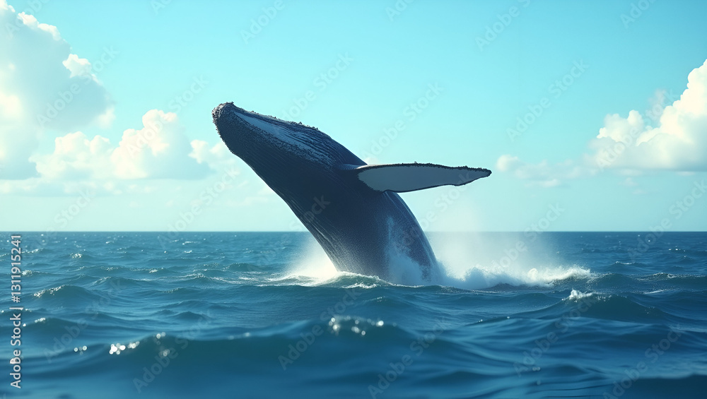 Fototapeta premium Title: A Serene Seascape with a Majestic Humpback Whale's Tail