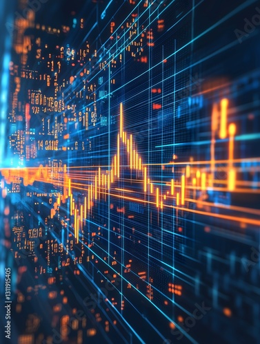 Abstract financial data chart with orange and blue colors