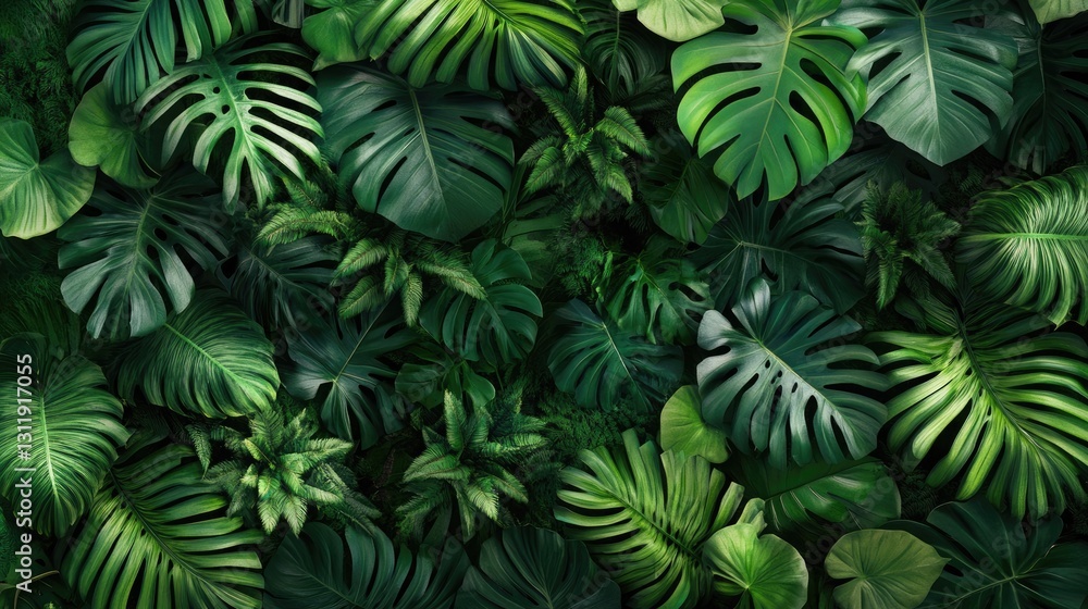 Lush Green Tropical Foliage Background Image of Exotic Monstera and Jungle Plants Lush Green Tropical Foliage Background Image of Exotic Monstera and Jungle Plants