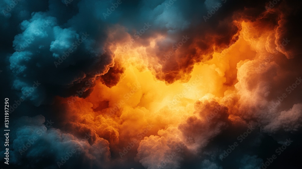 A dramatic sky filled with dark clouds illuminated by a fiery orange glow, creating a striking contrast between light and shadow. A dramatic sky filled with dark clouds illuminated by a fiery orange glow, creating a striking contrast between light and shadow.
