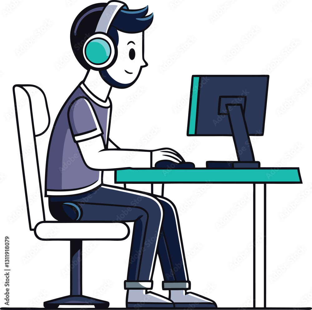 Young Gamer at Computer Desk Young Gamer at Computer Desk