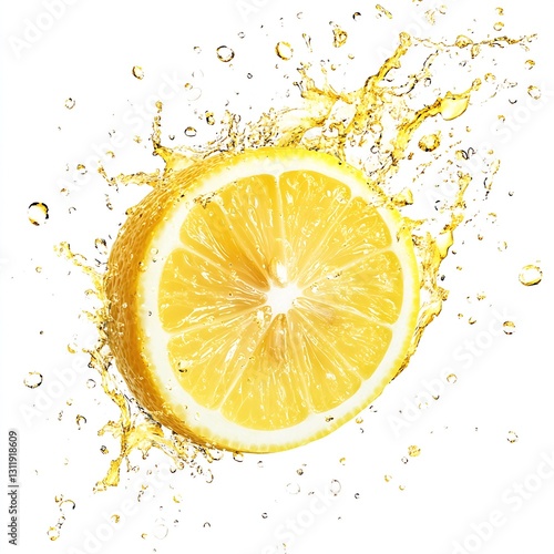 Juicy Lemon Half Splashed in Clear Water Creating Beautiful Trails : Generative AI